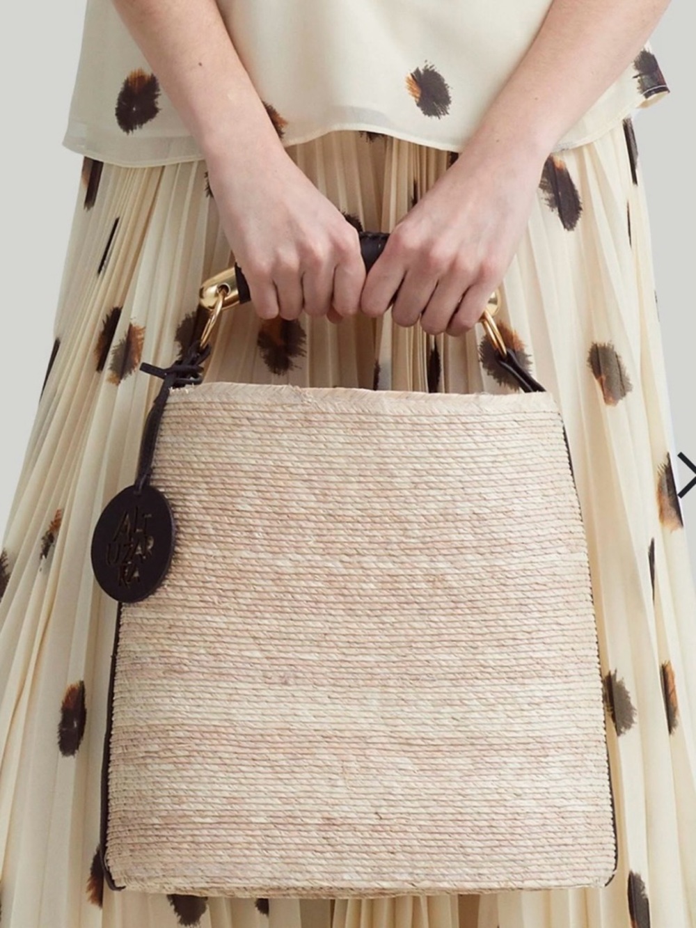 Altuzarra Natural Straw Tote with Black Handle and Gold Hardware - Picture 2 of 9